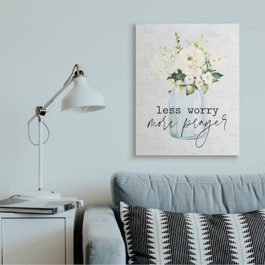 Stupell Industries Less Worry More Prayer Canvas Wall Art